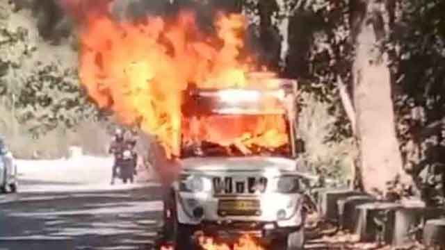 pickup A moving pickup suddenly caught fire