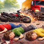 ट्रक ने बाइक सवारों को कुचला, तीन लड़कों की मौके पर मौत Truck crushes bike riders