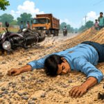 सड़क पर फैलाई गई रेत-बजरी पर बाइक फिसलने से एक की मौत One killed after bike skids on sand and gravel