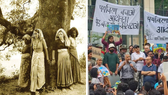 Protest against felling of green trees on land of Chipko